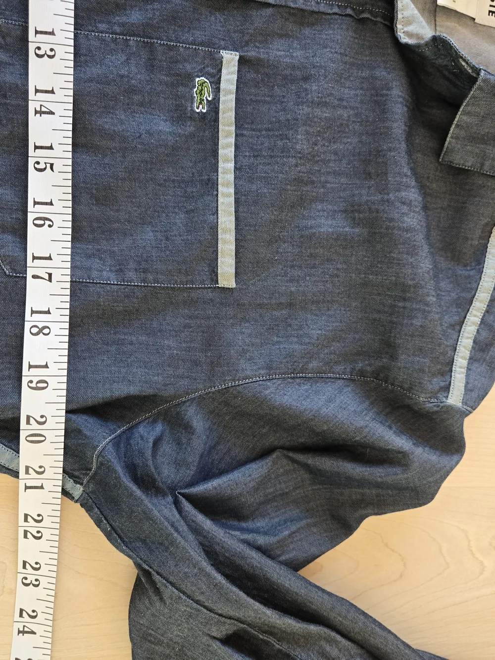 LACOSTE Dark Blue Chambray Button-Up Shirt - Picture 9 of 12